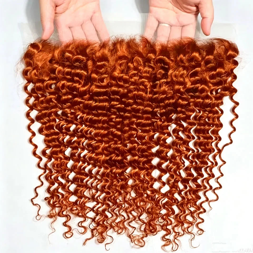 #350 Ginger Color Deep Wave Human Hair Bundles with Closure And Frontal 20A Brazilian Virgin 3/4 Bundles with 4x4 Lace Closure