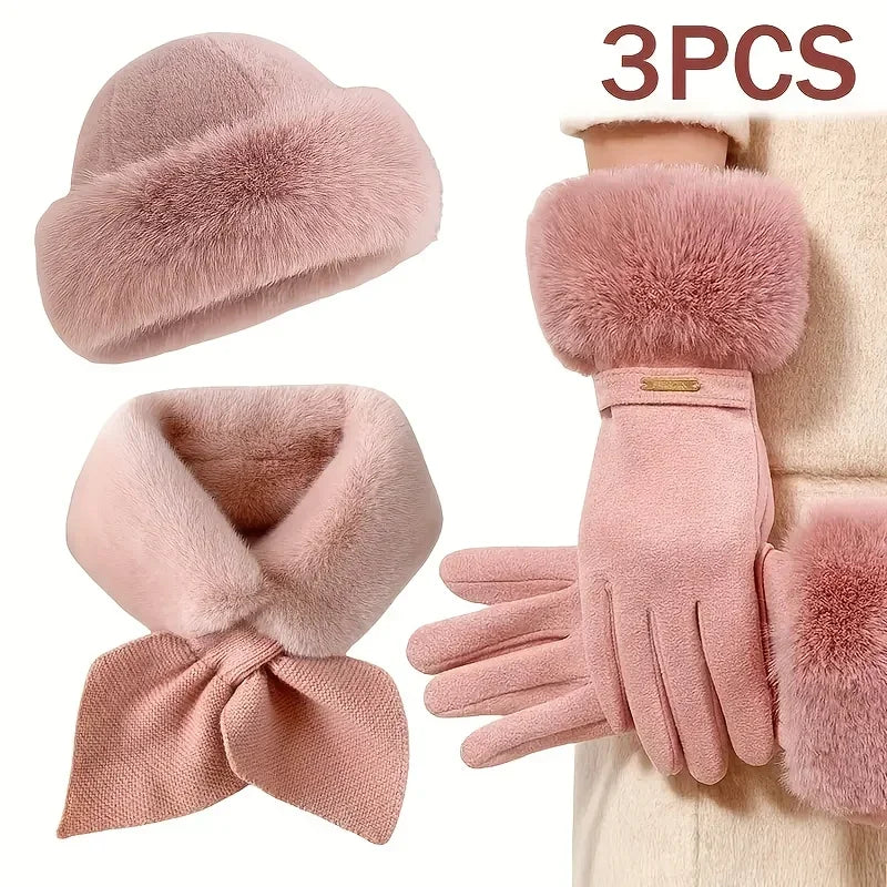Women’s winter 3-piece set with warm hat, scarf, and gloves by HSF Marketplace