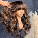 180D ombre blonde body wave human hair wig with bangs by HSF Marketplace