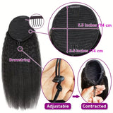 Human Hair Kinky Straight Drawstring Ponytail Extension, Yaki Straight Clip-In, 12-24 Inch brunette style