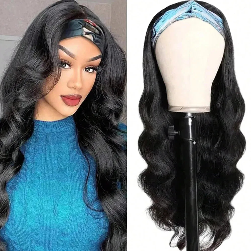 30-inch 200% density body wave human hair headband wig for Black women, machine-made, no lace front