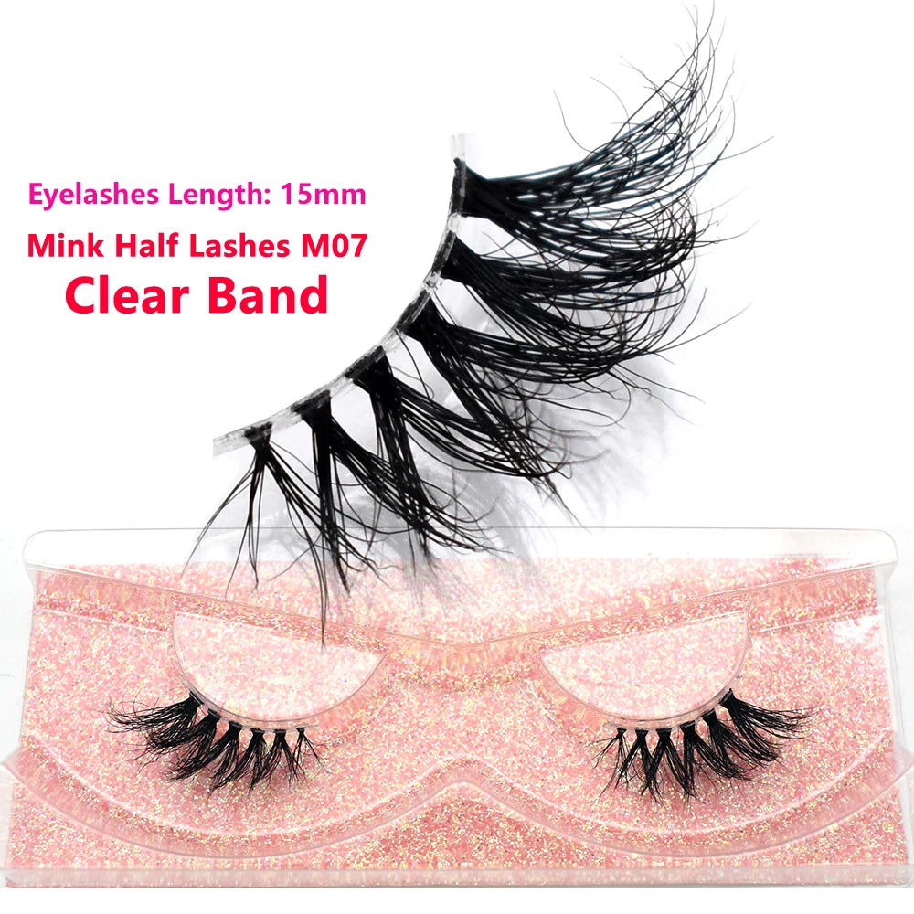 3D Mink Half Eye Lashes Natural Lightweight Short Fake Eyelashes Soft Fluffy Clear Band Strip Mink Lashes Extension