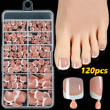 Pink French tip press-on toenails by HSF Marketplace, square-shaped short false toenails with glossy finish