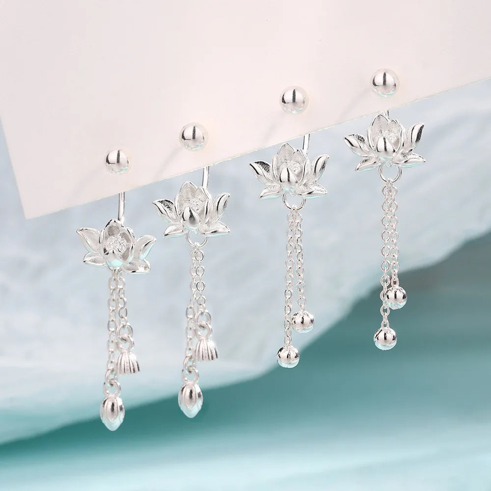 Vintage lotus earrings in 925 sterling silver for women by HSF Marketplace