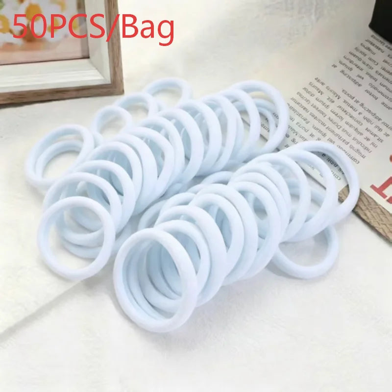 50PCS Four Seasons Elastic Hair Bands Girls 4CM Sweets Scrunchie Rubber Band Hair Ties Clips Headband Hair Accessories