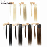 Isheeny straight Brazilian Remy human hair ponytail extension, 14–24 inch wrap clip-in, natural finish