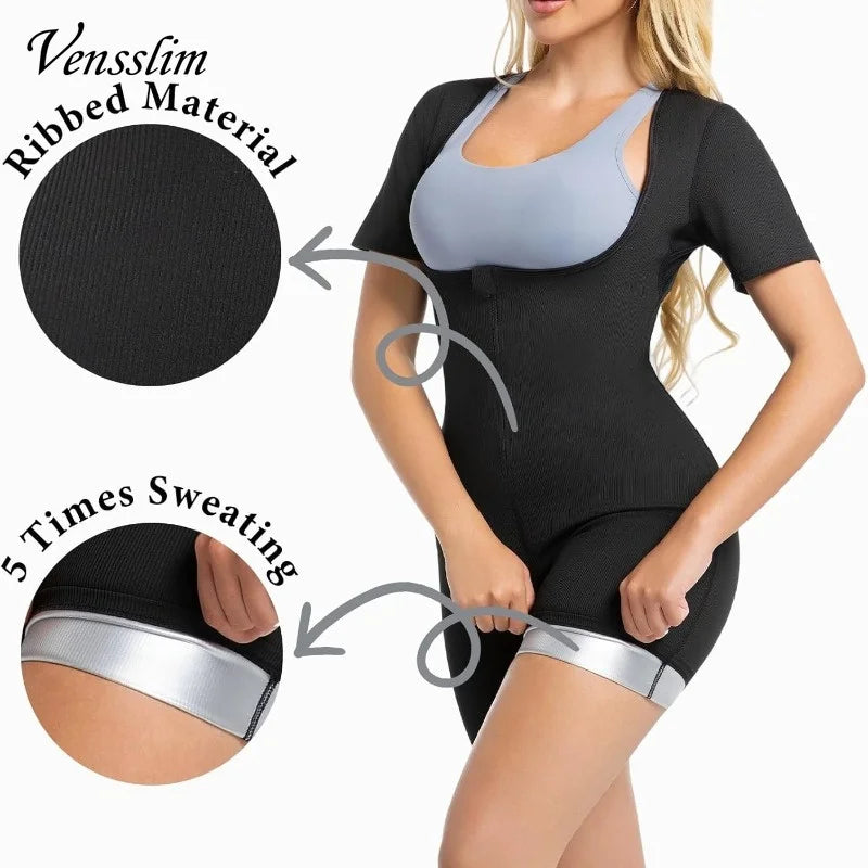 Vensslim women’s full body shaper sauna sweat suit vest and waist trainer in black shapewear design