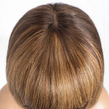 Rebecca human hair wig for women, straight bob style in ombré blonde and brown, lace 3x1 part, Brazilian, real woman wig.
