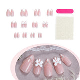 24-piece white almond-shaped press-on false nails with handmade bow and pearl decorations by HSF Marketplace