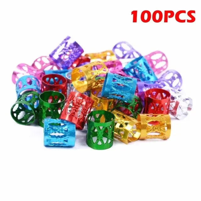Golden hair cuffs for dreadlocks and braids, 50/100-piece hair styling set