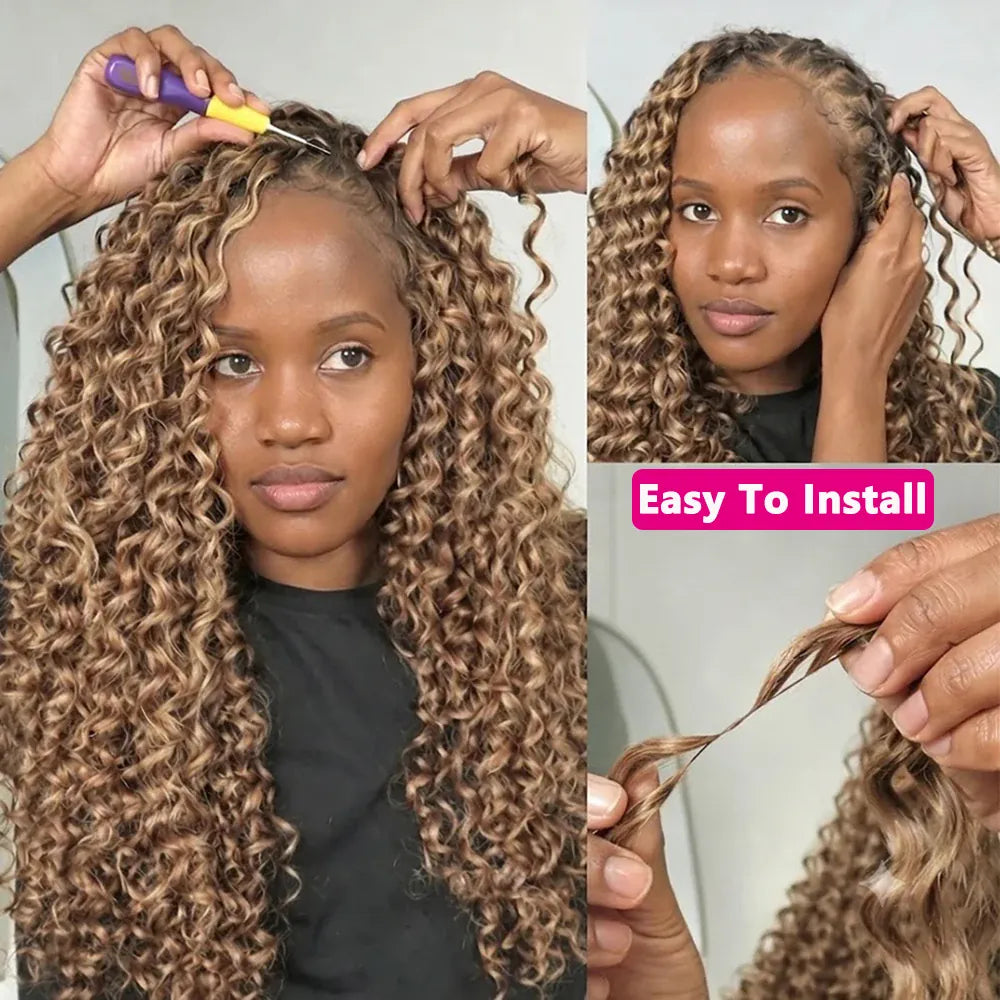 #27 Honey Blonde Miracle Knots Crochet Human Hair Deep Wave Feather Crochet Hair For Boho Braids Burmese Curly Crochet Hair Deep Wave Bundles 100% Human Hair Crochet Hair Extension Deep Curly Crochet Hair For Black Woman  #30
