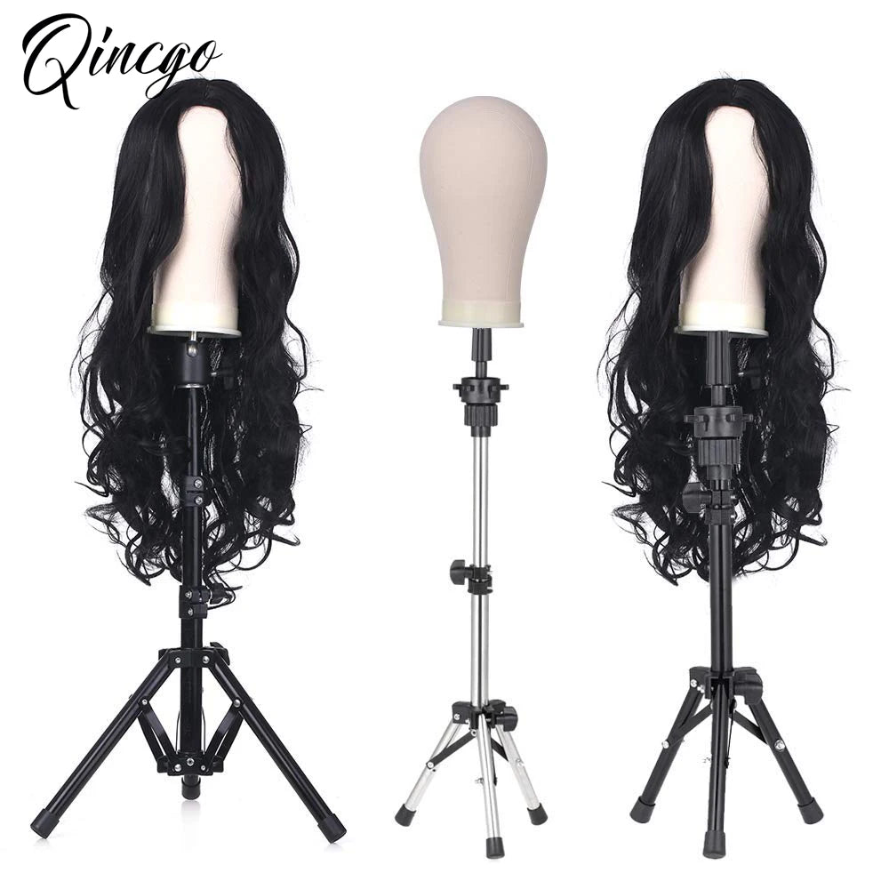 Wig Stand Tripod & Canvas Block Wig Head Adjustable Hairdresser Training Head Stand Set For Wig Display Styling Salon Home Used