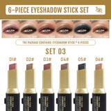 Six-piece set of HSF Marketplace two-color push-pull eye shadow sticks with waterproof, sweat-proof eye makeup, highlighting and stacking.