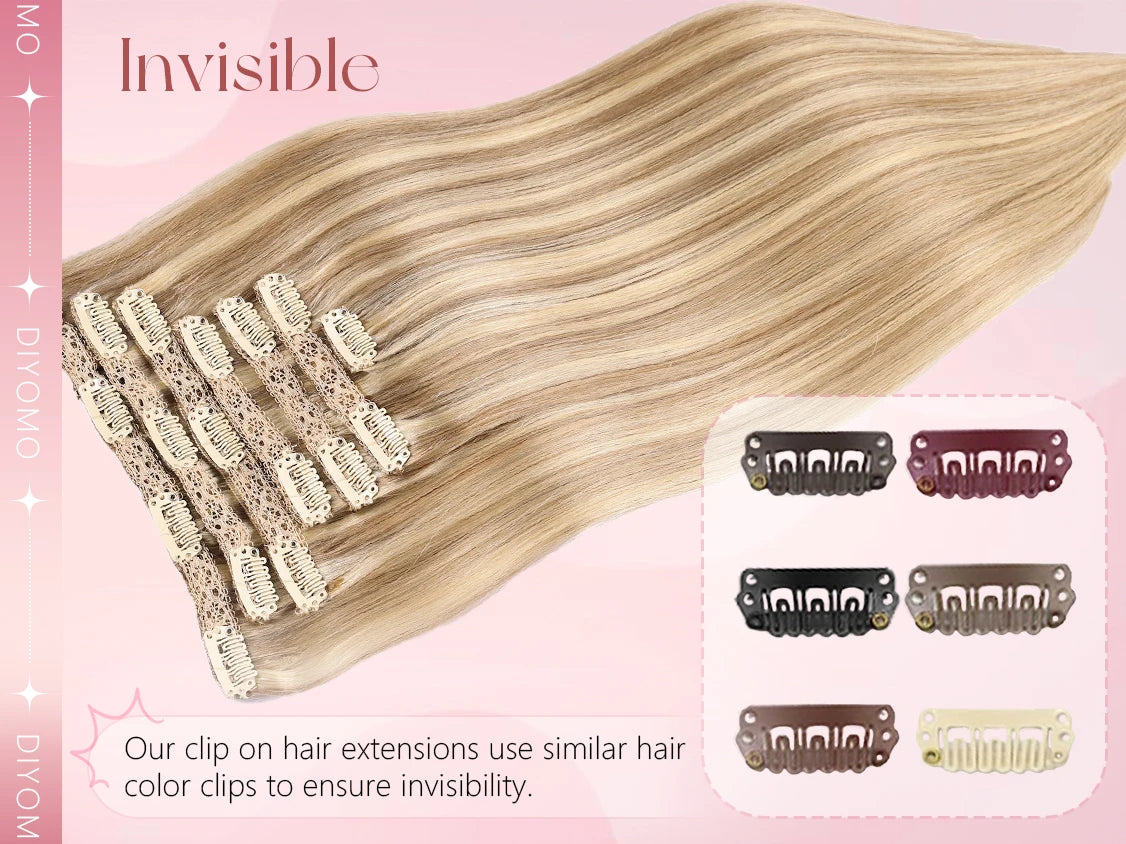 Natural black straight clip-in human hair extensions set of 7 PU invisible wefts by HSF Marketplace