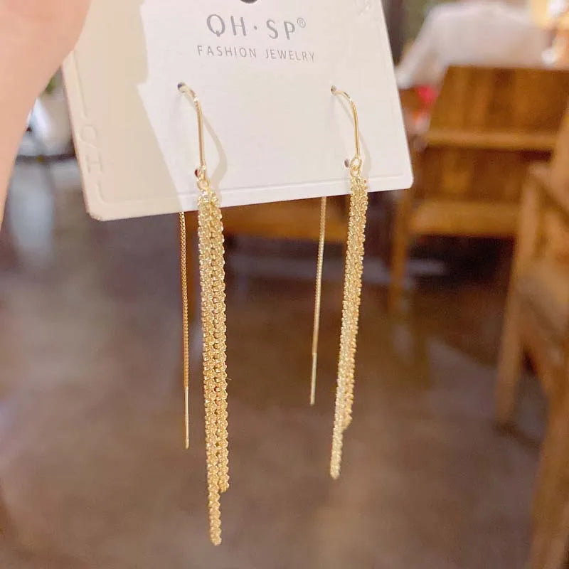 Long tassel dangle earrings for women in trendy Korean style, HSF jewelry design