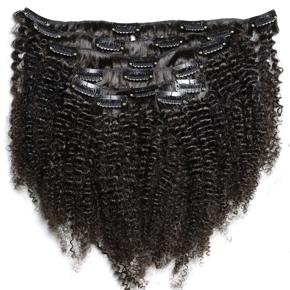 IXTUYLLY 4C clip-in virgin Remy human hair extensions in tight small afro kinky curls, African black shade