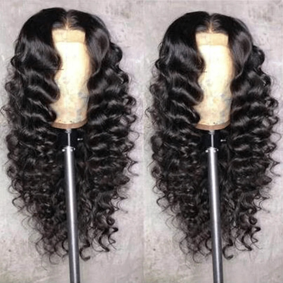 42 Inch 250 Density Deep Wave Human Hair Wigs Curly Brazilian Lace Front Wigs Pre Plucked Natural Black 13X6 Hd Lace Frontal Wig