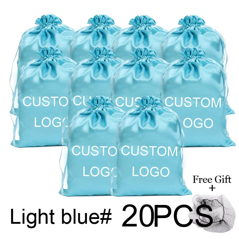 Soft satin wig storage bags for hair extensions, 20-piece customizable set by HSF Marketplace