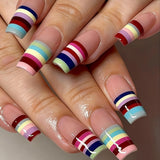 24-piece Sweet Punk pink and black French polka dot striped long coffin press-on false nails by HSF Marketplace