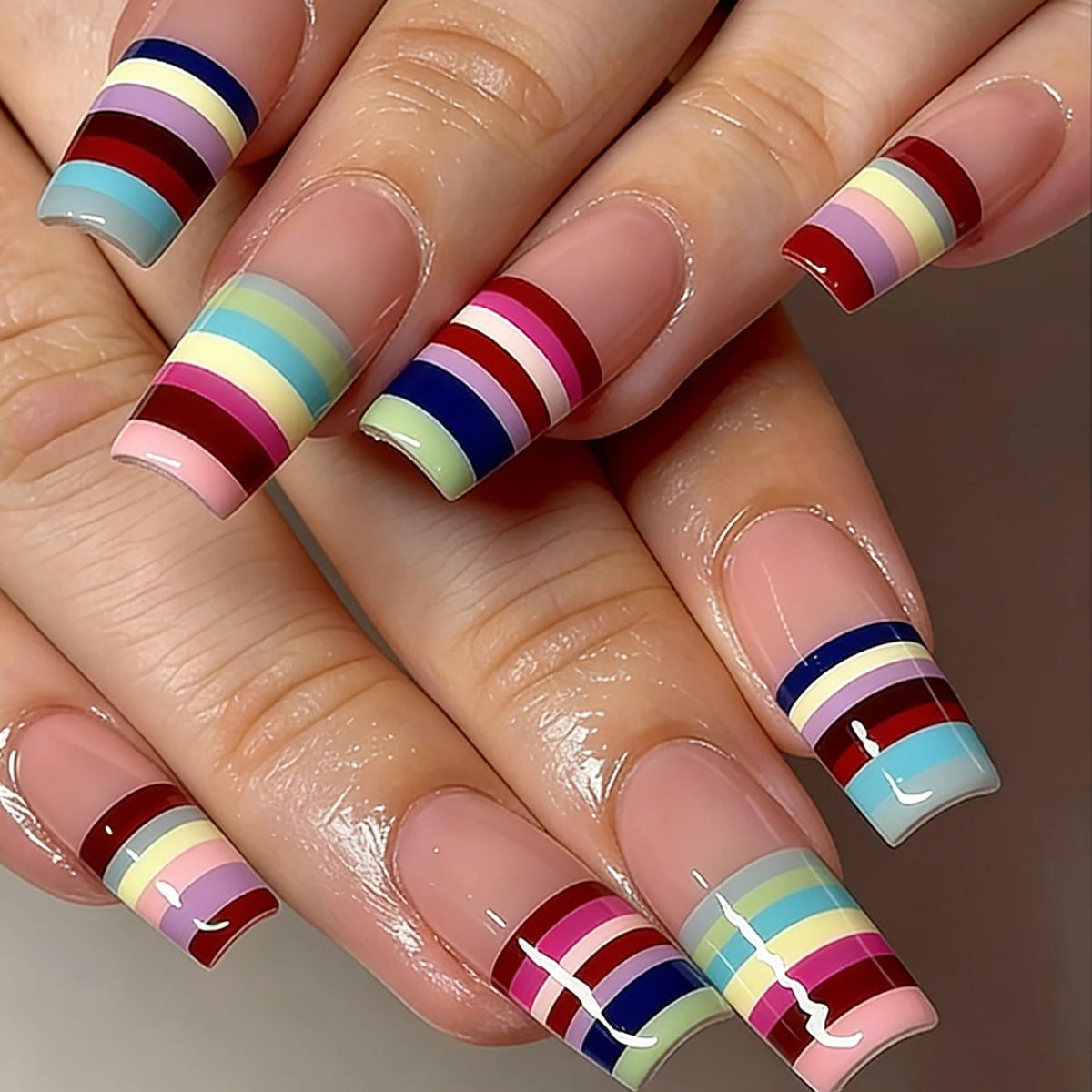 24-piece Sweet Punk pink and black French polka dot striped long coffin press-on false nails by HSF Marketplace