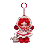 POPMART Skullpanda × My Melody Kuromi plush doll pendant amid flowers, collectible blind box keychain bag charm