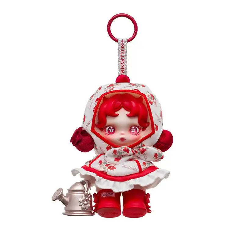 POPMART Skullpanda × My Melody Kuromi plush doll pendant amid flowers, collectible blind box keychain bag charm