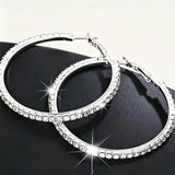 HSF Marketplace sparkling pink hoop earrings with clear gemstones, elegant round design for women