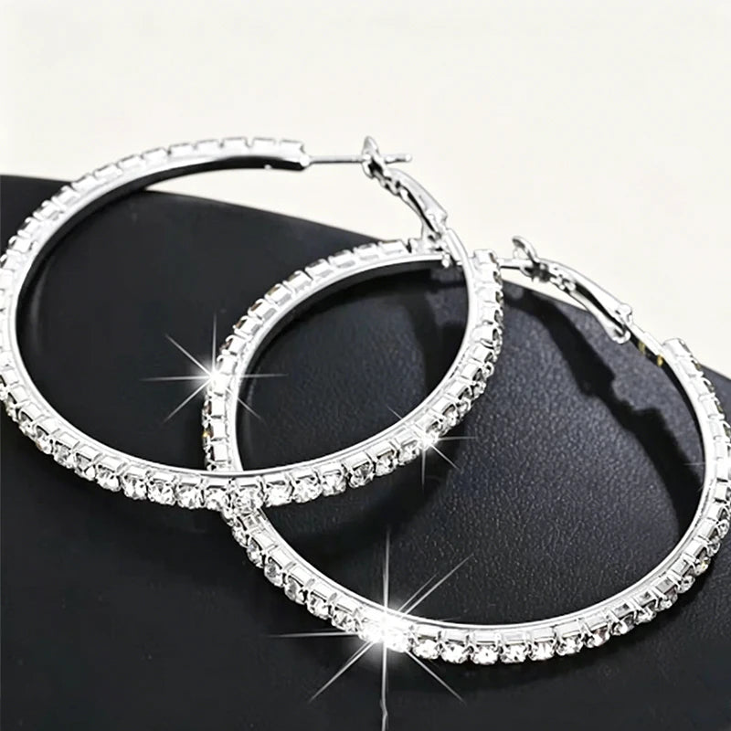 HSF Marketplace sparkling pink hoop earrings with clear gemstones, elegant round design for women