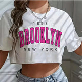 Women's Brooklyn graphic crop T-shirt by HSF Marketplace in casual sports style