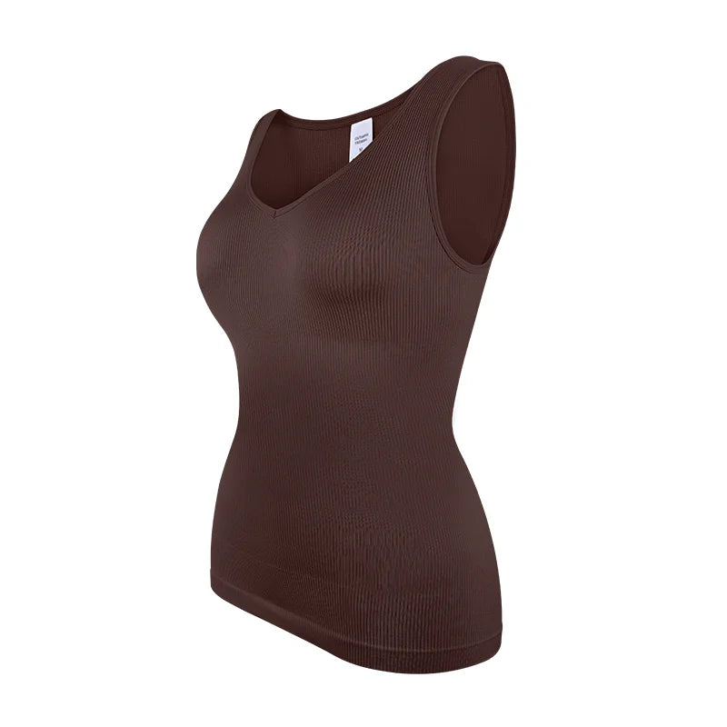 Women’s sleeveless shapewear tank top with wide straps, V-neck, tummy control, and compression fit, S-3XL