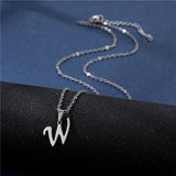 Stylish stainless steel initial letter pendant necklace for women, featuring a glossy, simple chain choker jewelry design.
