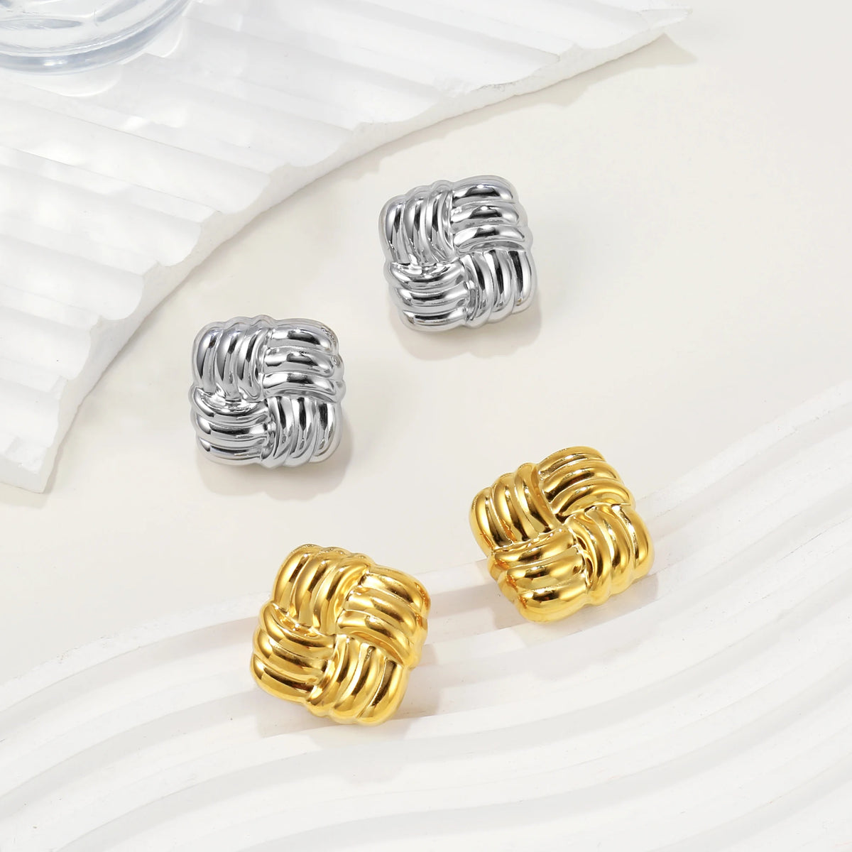 Stainless steel square stripe stud earrings for women by HSF Marketplace