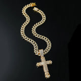 Gold personalized cross pendant necklace with hip-hop style diamond accents, featuring a European and American design.