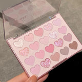 Sweet Pink 20-color heart-shaped eyeshadow palette with pearl glitter purple shadows and pink blusher