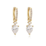 Gold-plated brass teardrop zircon charm hoop earrings for women, elegant evening jewelry