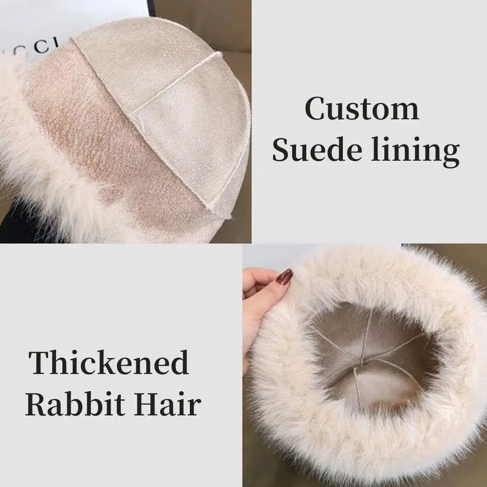 Women's leopard print faux fur fisherman hat, thick winter windproof warm headgear