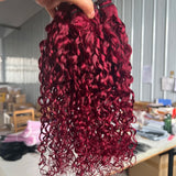 Pixie Curly Bundles with Closure 99J Burgundy Bundle with 4x4 Closure Brazilian Unprocessed Human Hair Weave Bundle with Closure