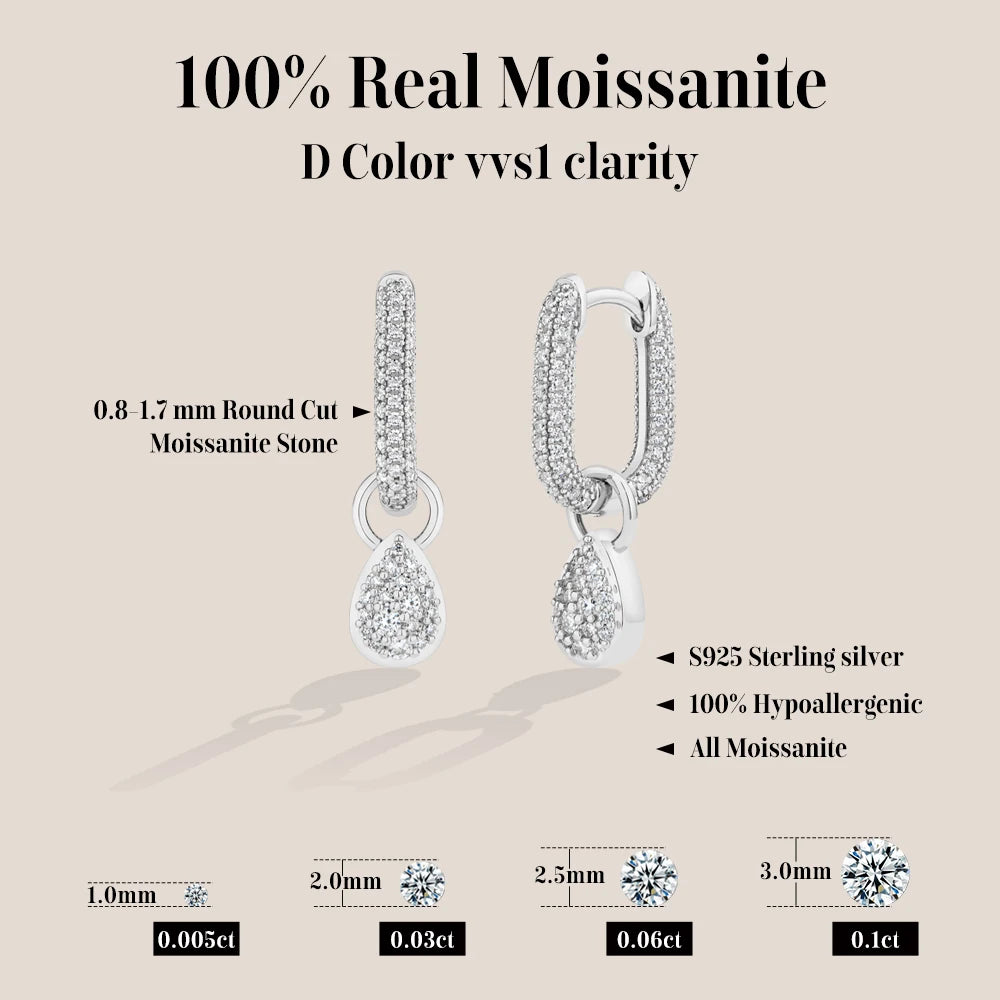 ATTAGEMS full synthetic moissanite water drop pendant hoop earrings for women, HSF Marketplace jewelry