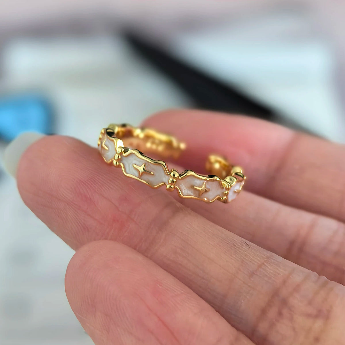 925 Sterling Silver Open Finger Ring Golden Enamel Donut Dazzling Geometric Punk For Women Jewelry Gift Dropship Wholesale