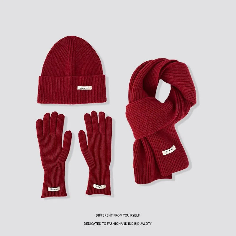 Women's winter warm knitted hat, scarf, and gloves set by HSF Marketplace