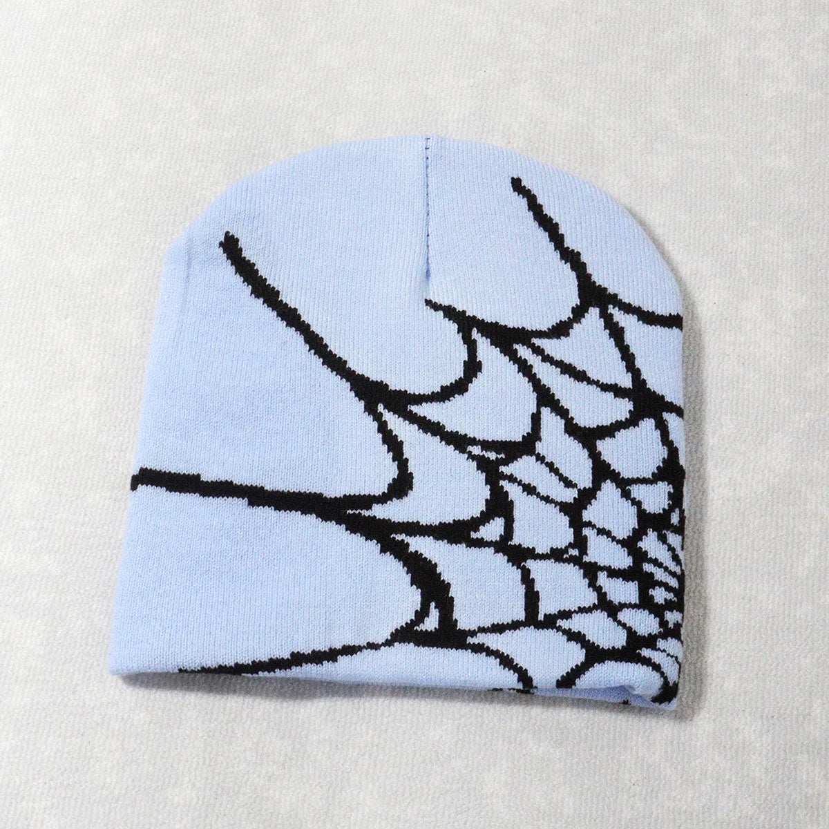 Autumn unisex spiderweb knitted beanie hat, Y2K punk skull cap for women and men in black streetwear style