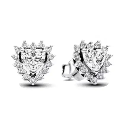 925 sterling silver herbarium cluster heart halo stud earrings for women, sparkling floral design
