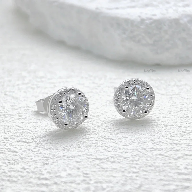 Moissanite stud earrings for women in sterling silver, elegant jewelry by HSF Marketplace