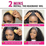 HSF Marketplace kinky curly human hair headband wig for women, 250% density, no-lace wear-and-go style