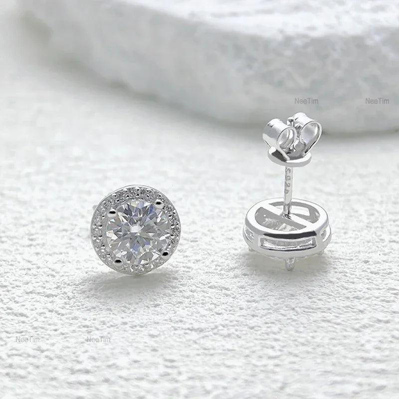 Moissanite stud earrings for women in sterling silver, elegant jewelry design