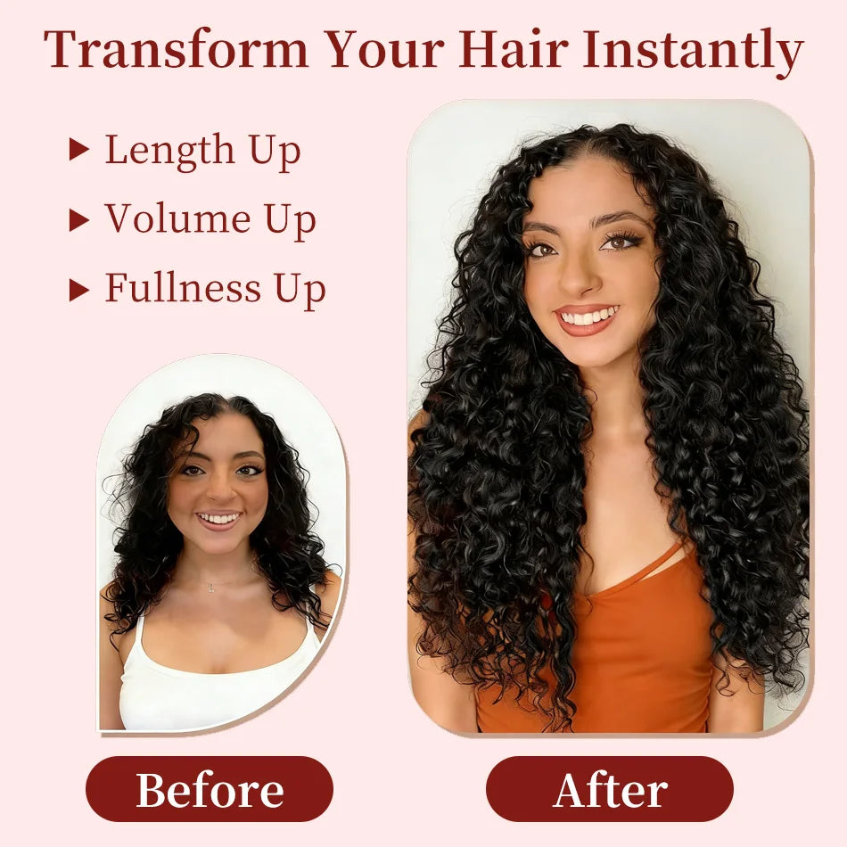 12A grade water wave clip-in hair extensions, 100% human hair Remy, 7-piece set in wet wavy texture