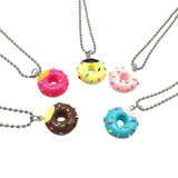 Acrylic mini donut pendant necklace featuring a fun, casual choker style jewelry piece with colorful donut charms.