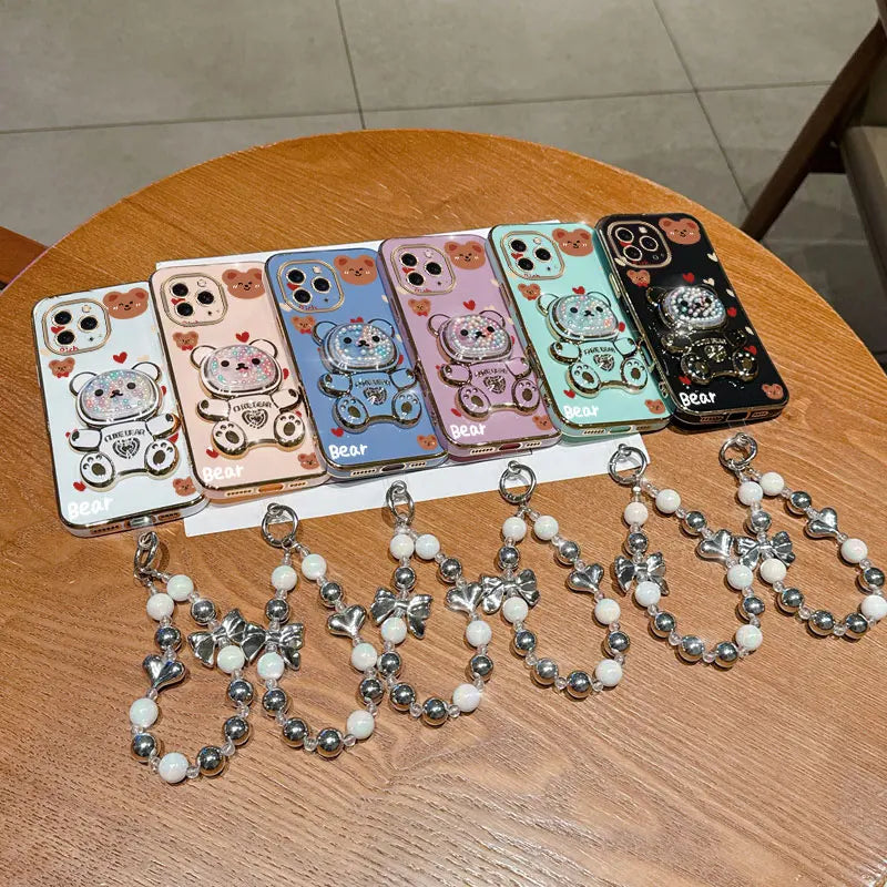 Pearl strap Love Bear phone holder case for iPhone, HSF Marketplace phone case