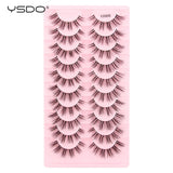 YSDO Natural Mink Eyelashes 3/6/10 Pairs Wispy Faux 3D Mink Lashes Short Fluffy Half False Eyelash Makeup Tools Cat Eye Lashes