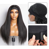 Straight 18-inch Brazilian human hair headband wig, natural color, 200% density, machine-made half wig